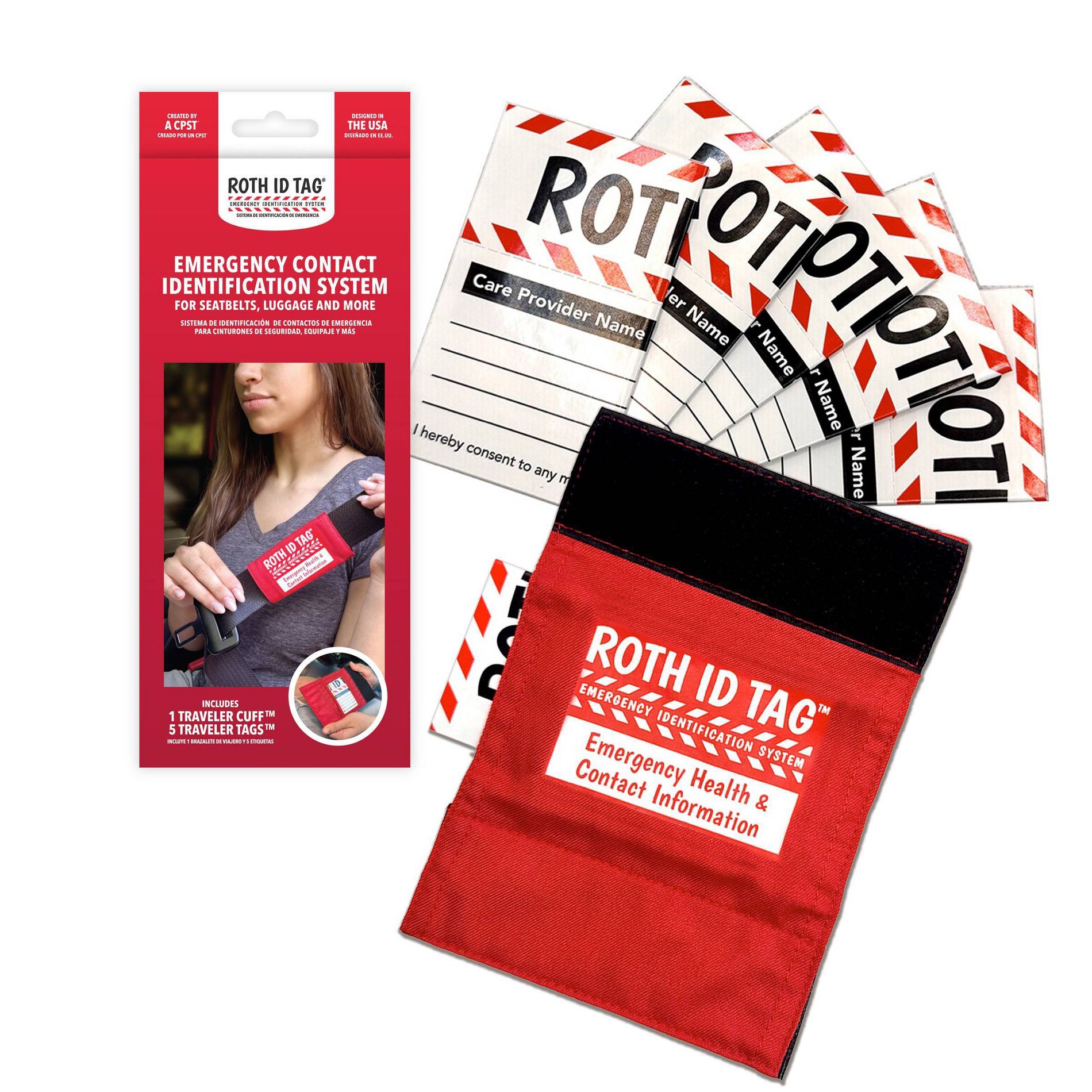 ROTH ID TAG Emergency Identification Traveler Information Card Tag Kit - White/Black/Red - 5pk