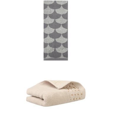 REGALWOVEN Cotton Geometric Absorbent Soft Decorative Hand Towel for Bathroom Hand Face Gym Spa 14" x 30"/13" x 29" 2 Pcs