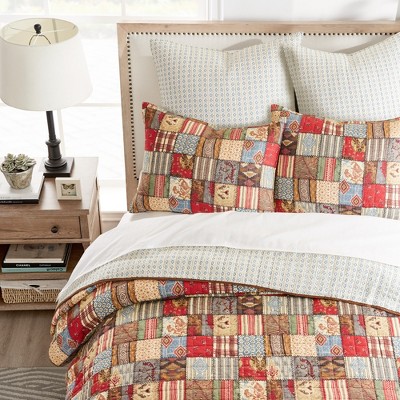 Ansara Full/Queen Blue and Red Cotton Reversible Quilt Set