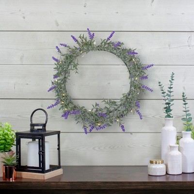 Lavender Bliss 16" Artificial Spring Wreath with White LED Lights