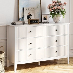 Heynemo Morden Vertical Stripes 6-Drawer Double Dresser,  Painted Chest of Drawers, Wooden Storage Cabinet for Bedroom Living Room Sideboard - 1 of 4