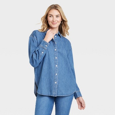 Women's Long Sleeve Classic Button-Down Shirt - Universal Thread™ Blue XS