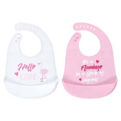 Luvable Friends Baby Girl Silicone Bibs 2pk, Flamingo Love, One Size