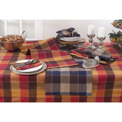 Brown and Beige Plaid Cotton Blend Square Tablecloth