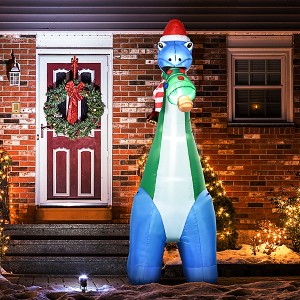 11ft Inflatable Christmas Dinosaur with Tree, Outdoor Lighted Holiday Blow-Up Yard Decoration with LED Lights, Stakes & Ropes - 1 of 4