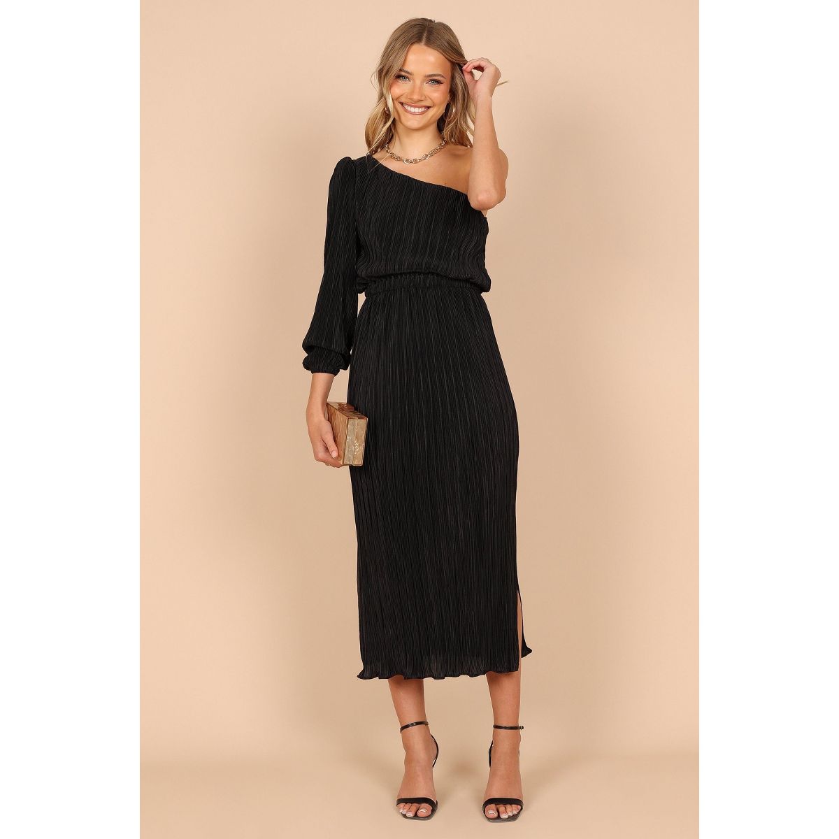Pontee One Shoulder Pleated Midi Dress