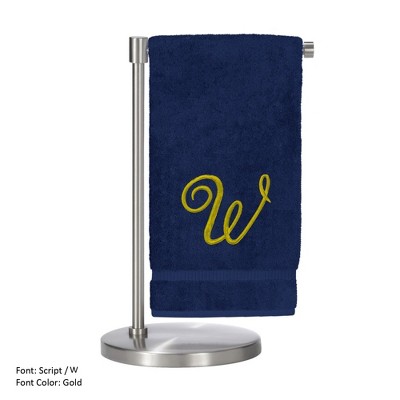 BC BARE COTTON Monogrammed Bath Towel, Personalized Gift, 27 x 54 inches - Set of 2 - Navy - Gold Script
