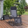 Outsunny Outdoor Rocking Chairs, Foldable Reclining Anti Gravity Lounge Rocker w/ Pillow, Cup & Phone Holder, Combo Design w/ Folding Legs - image 3 of 4