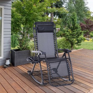 TiramisuBest Set of 2 Zero Cravity Lounge Chairs,Outdoor Patio Folding Recliners for Pool Beach with Pillow and Cup Holder, Black - 1 of 4