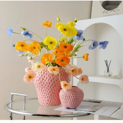 NotArt Handmade Ceramic Glazed Strawberry Vase - Modern Simple Style for Hydroponic Flowers,