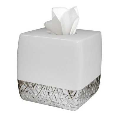 Idesign York Facial Tissue Box Cover Vintage White And Chrome : Target
