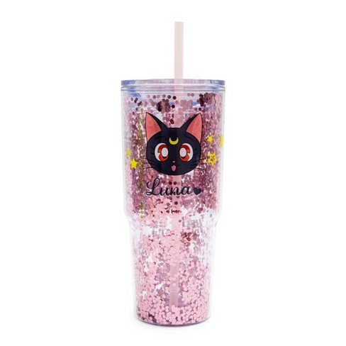 Cat Glitter Acrylic Tumbler with Straw, Pink, 16 Ounces, Mardel