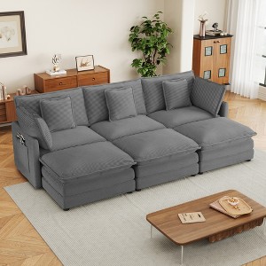 112.6" Modern Corduroy Sectional Sofa with 3 Ottomans & Storage Pockets - Modular U-Shaped Couch for Living Room - 1 of 4