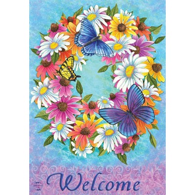 Butterfly Wreath Spring Garden Flag Welcome Floral 18" x 12.5" Briarwood Lane