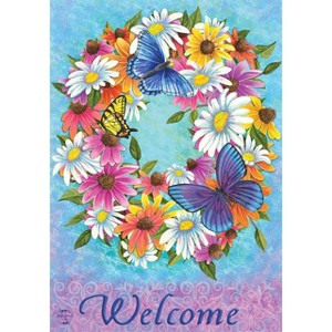 Butterfly Wreath Spring Garden Flag Welcome Floral 18" x 12.5" Briarwood Lane - 1 of 4