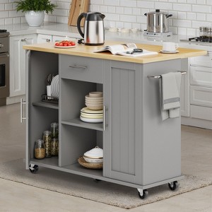Celebalcony Rolling Kitchen Island Cart With Butcher Block Top – Portable Workstation With Storage Shelves & Locking Wheels - 1 of 4