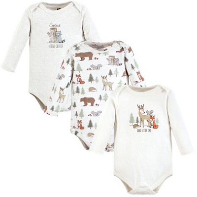 Hudson Baby Infant Boy Cotton Long-Sleeve Bodysuits, Forest Animals 3-Pack, 3-6 Months