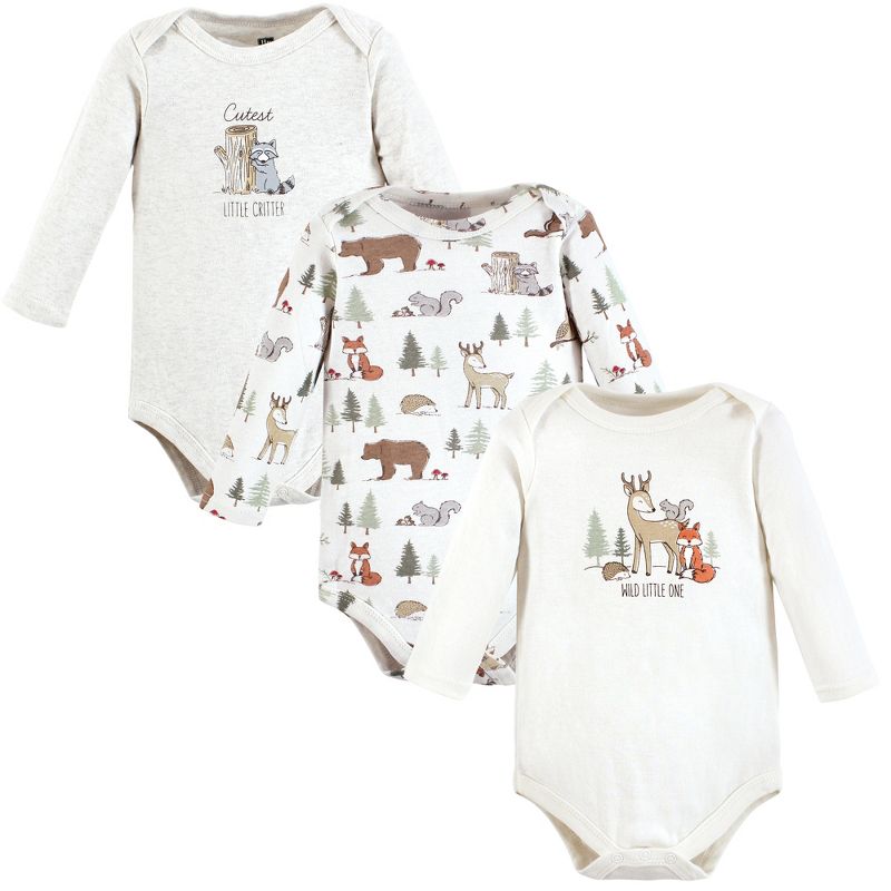 Hudson Baby Infant Boy Cotton Long-Sleeve Bodysuits, Forest Animals 3-Pack, 1 of 7