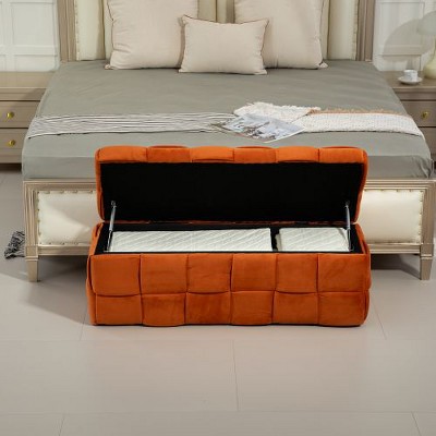 Sapphtopaz Velvet Ottoman Bench with Storage & Safety Hinge, Entryway & Bedroom Seating, Upholstered Storage Ottoman, Entryway Padded Footstool