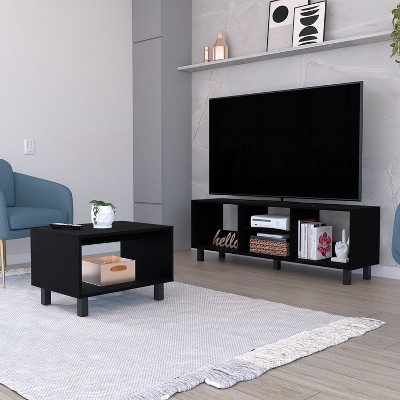 NicBex Coffee Tables for Living Room Modern Coffee Table and TV Stand Set of 2 Both with Sturdy Steel Legs, Black
