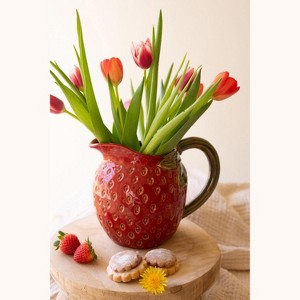 Decorative Strawberry Pitcher – 7" Tall Ceramic Fruit Jug Set of 2 by Kalalou - 1 of 4