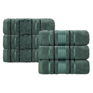 Zero Twist Cotton Solid and Floral Jacquard Hand Towel Set of 6 by Blue Nile Mills - 1 of 4