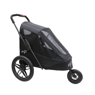Petique Pet Mobile Breeze Jogger Outdoor Stroller Wagon Cart with Mesh Windows, Foam Grip Folding Handle, and Tire Pump for Dogs, Black