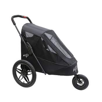 Petique Pet Mobile Breeze Jogger Outdoor Stroller Wagon Cart with Mesh Windows, Foam Grip Folding Handle, and Tire Pump for Dogs, Black
