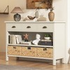 CENGHU Vintage Console Table with Drawers, Entryway Table with Water Hyacinth Woven Baskets, Ideal for Entryway and Living Room, Antique White - 2 of 4