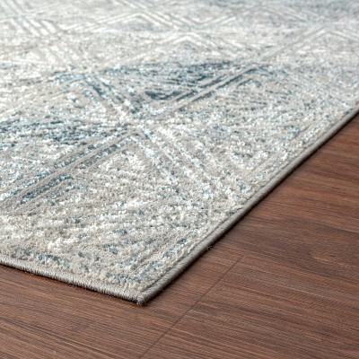 Blue Geometric 5' x 7' Stain-Resistant Synthetic Area Rug