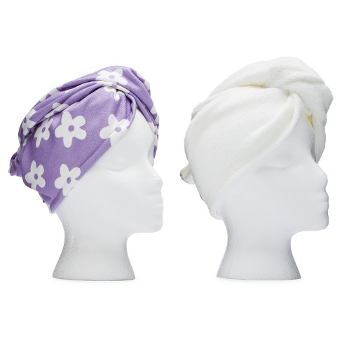 Turbie Twist Microfiber Hair Towel Purple Flower And White 2pk