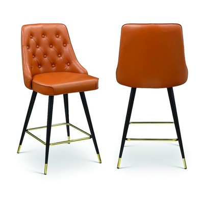 Meridian Furniture,Portnoy Cognac Vegan Leather Counter/Bar Stool, Set of 2