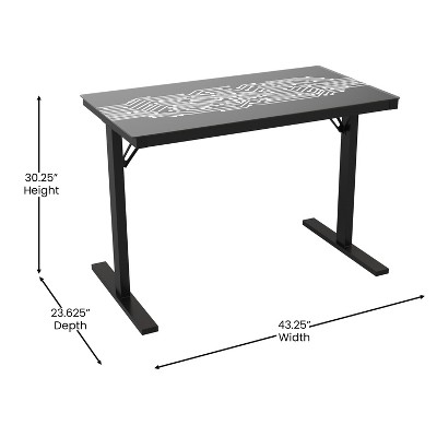 Sleek 46'' Black Tempered Glass Gaming Desk with LED Lights