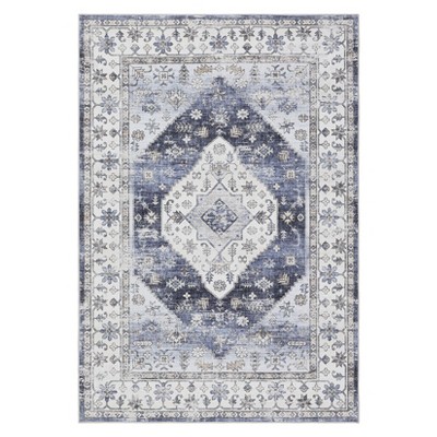 Washable Vintage Medallion Rug Non Slip Low Pile Rug Soft Oriental Throw Floor Cover Foldable Indoor Carpet for Living Room Bedroom Playroom Nursery