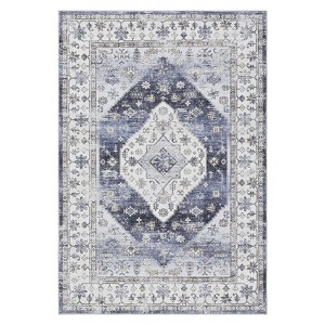 Washable Vintage Medallion Rug Non Slip Low Pile Rug Soft Oriental Throw Floor Cover Foldable Indoor Carpet for Living Room Bedroom Playroom Nursery - 1 of 4