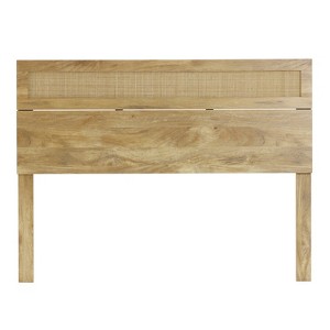 LuxenHome Oak Finish Wood with Natural Rattan Top Panel Headboard, Queen Brown - 1 of 4