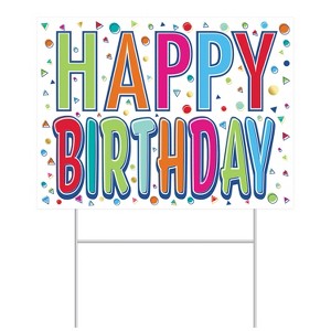 Beistle Plastic Happy Birthday Yard Sign, 11.5" x 15.5", (1/Pkg) Multicolored - 1 of 4