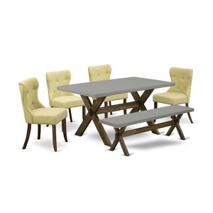 HomeStock 6-Pc Rectangle Natural Oak Finish Solid Wood Top Dining Table with 1-Bench, 4-Chairs - 1 of 4