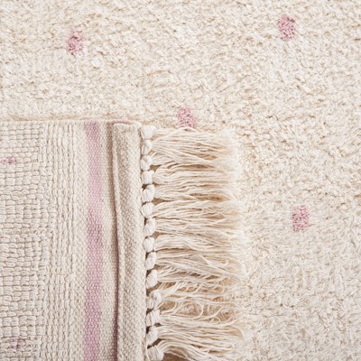Ivory and Pink Hand-Knotted Washable Square Rug