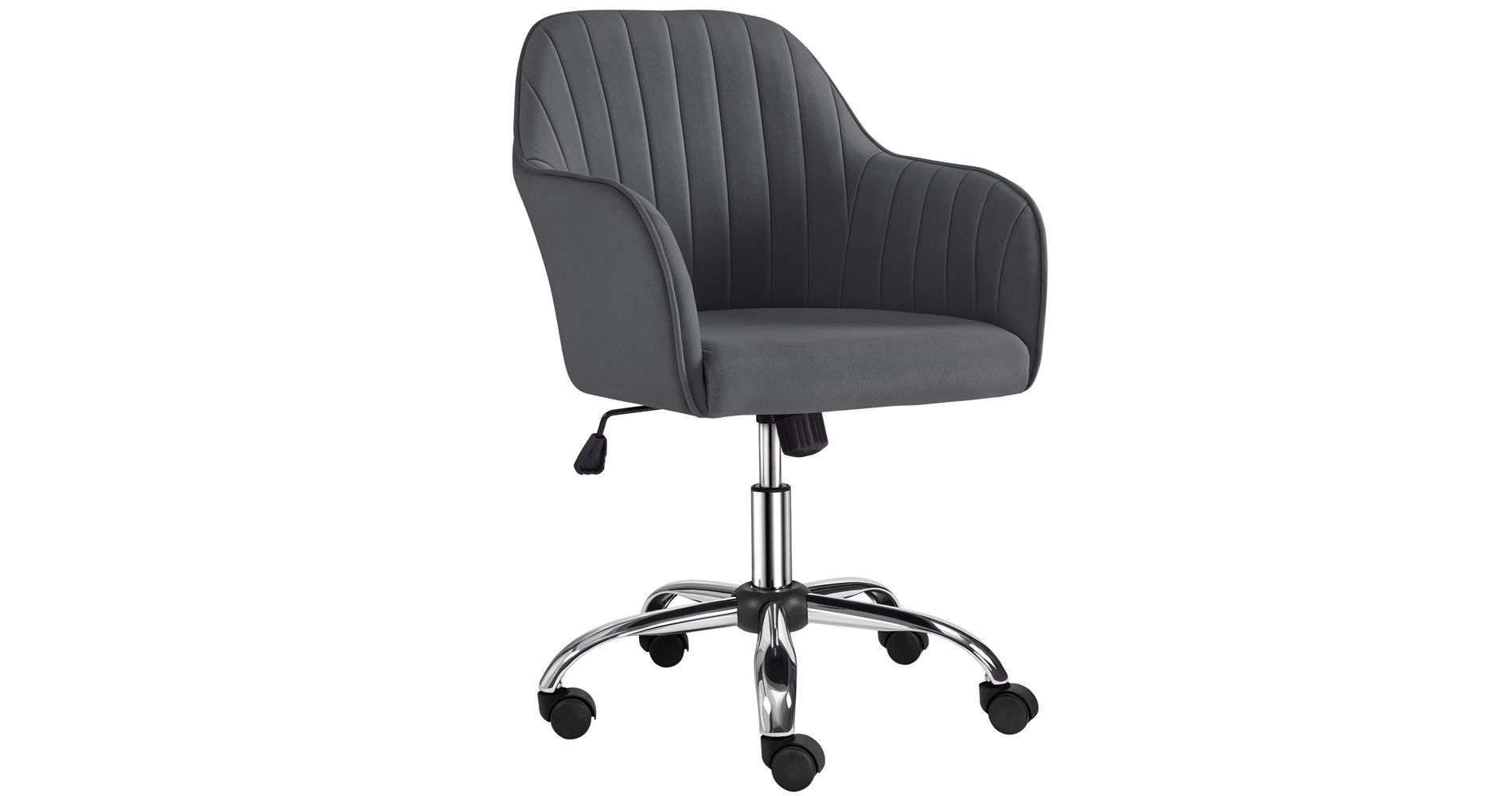 Yaheetech Modern Velvet Desk Chair Soft Height-Adjustable 360°Swivel Computer Chair, Dark Gray