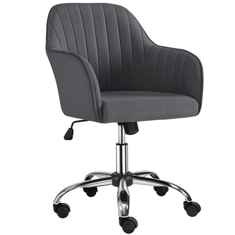 Yaheetech Modern Velvet Desk Chair Soft Height-Adjustable 360°Swivel Computer Chair, 1 of 16