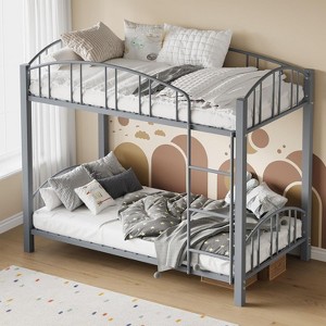 Acekool Twin Loft Bed with Stairs, Arched Guardrail, Metal Slats, Space Saving Frame - 1 of 4