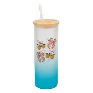 Elanze Designs 25 Ounce Frosted Glass Gradient Travel Tumbler With Straw and Wooden Lid, Citrus Sky Blue - 1 of 1