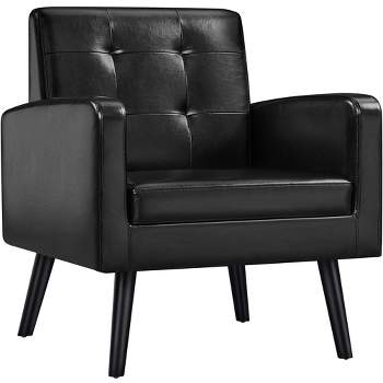 Yaheetech Modern Armchair Accent Chair Faux Leather Tufted with Solid Wood Legs