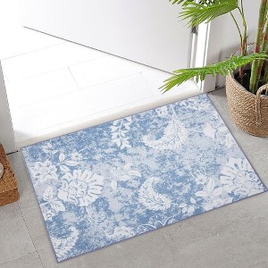 Floral Rug Vintage Distressed Rug Colorful Indoor Floor Mat Washable Accent Rug - 1 of 4