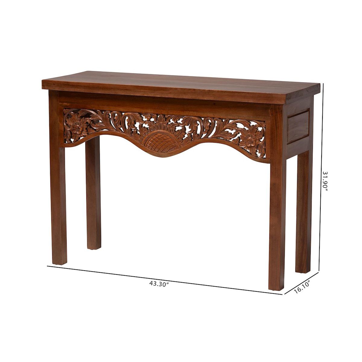 bali & pari,Alannis Mahogany Wood Console Table - Accent Table with Carved Floral Apron for - thumbnail 6
