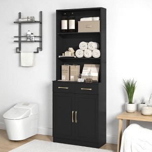 Tall Bathroom Storage Cabinet with 2 Doors, 2 Drawers, and 3 Open Shelves, Freestanding Organizer with Adjustable Shelf - 1 of 4