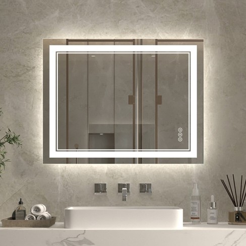 Exbrite Front And Back-lit Dimmable Led Anti-fog Bathroom Mirror, Linea ...