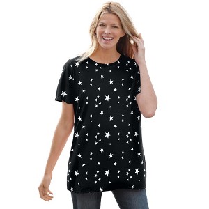 Woman Within Plus Size Perfect Printed Short-Sleeve Crewneck Tee - 1 of 4