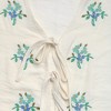Women's V Neck Short Sleeve Floral Embroidery Front Tie Blouse Tops - 4 of 4